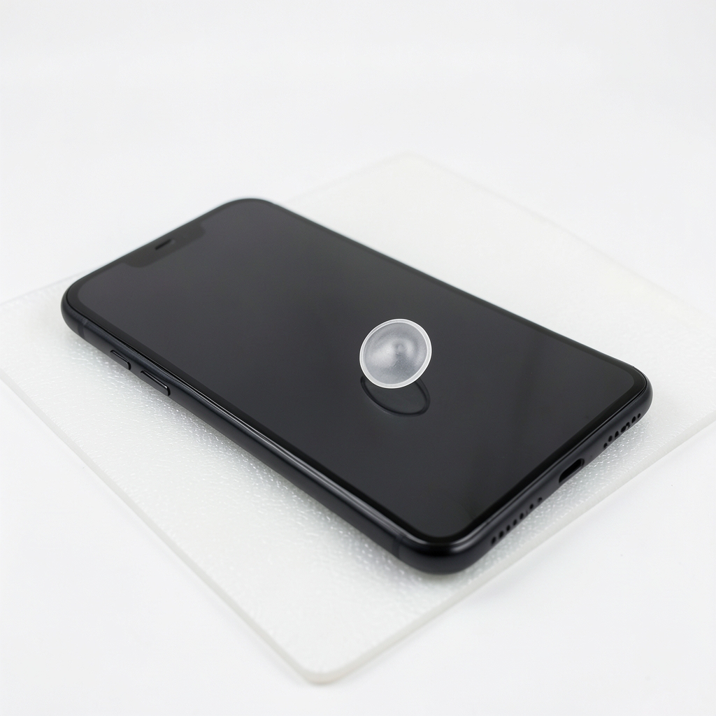 Phone with its screen lifted along the edge seam