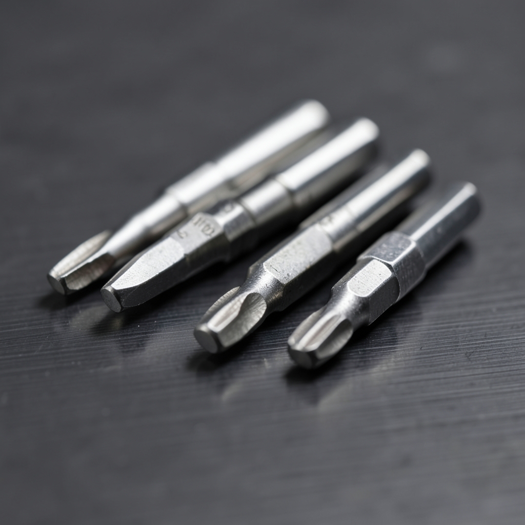 Close-up of hardened steel screwdriver bit tips